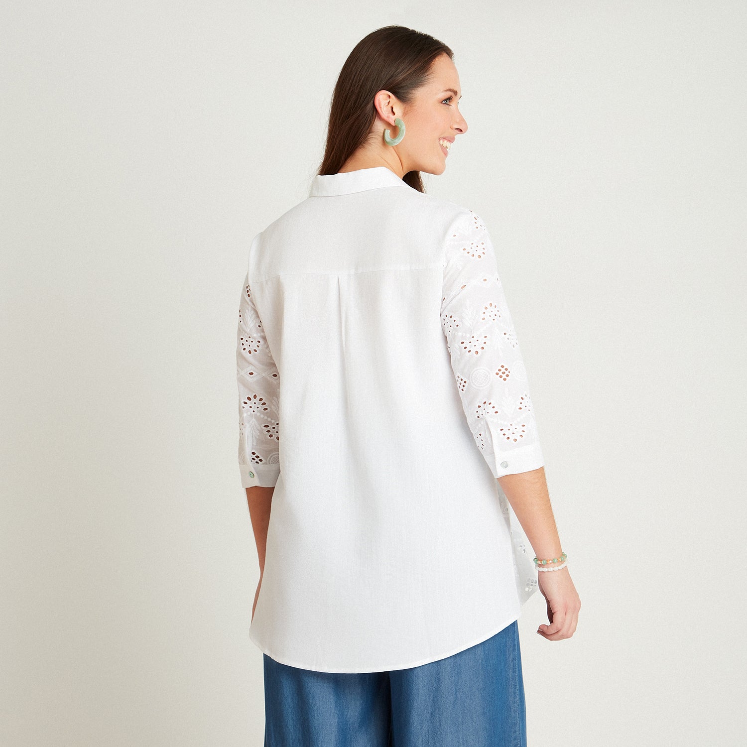 Blusa Blanco Manga 3,4 Cuello Camisero