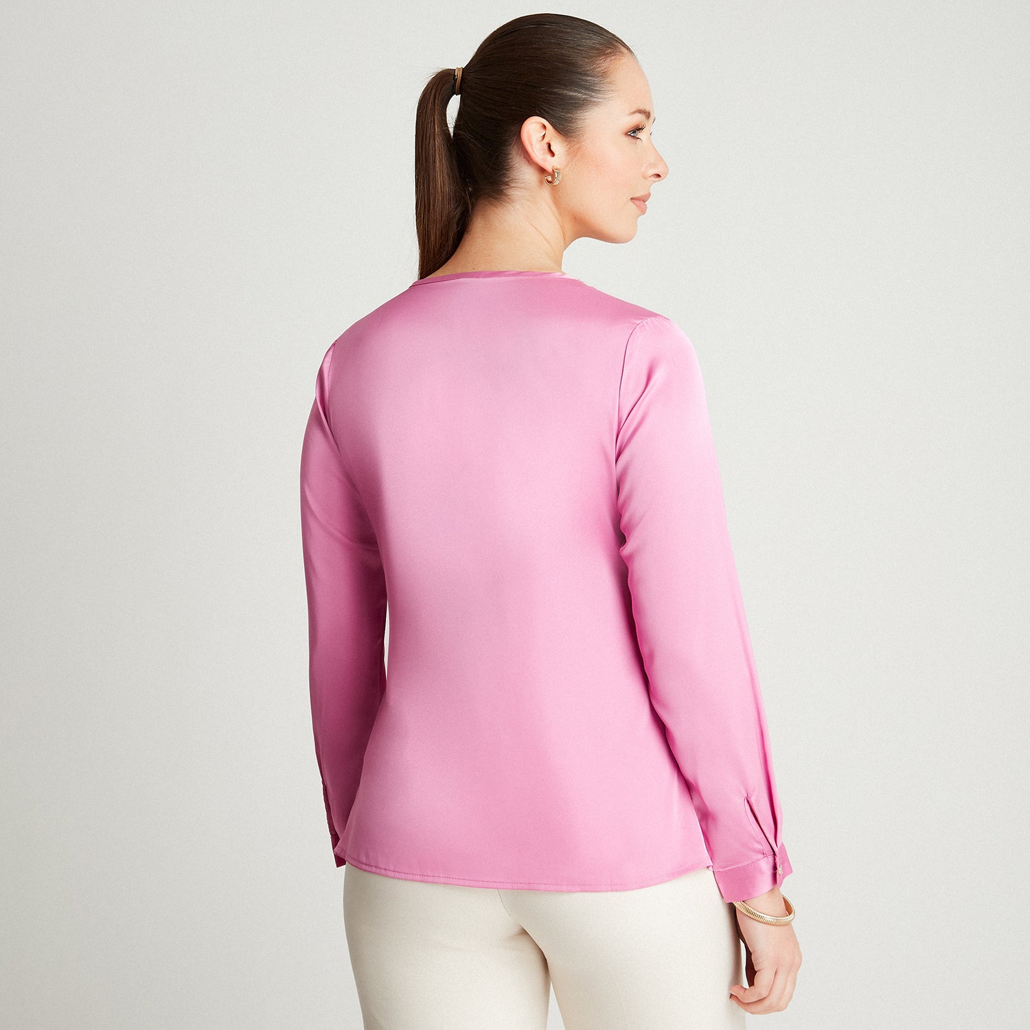 Blusa Rosado Manga Larga Cuello V