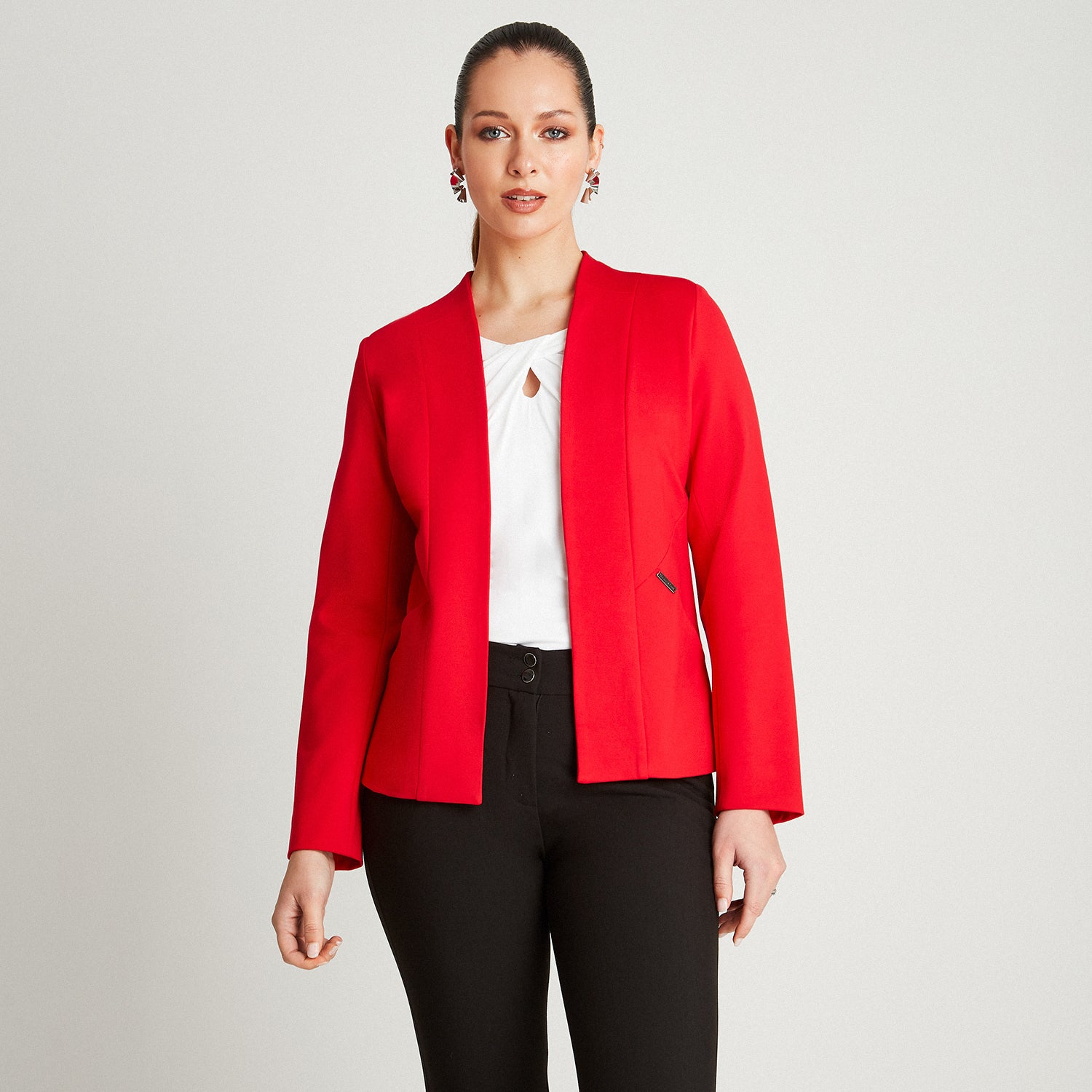 Blazer Rojo Manga Larga Cuello Solapa