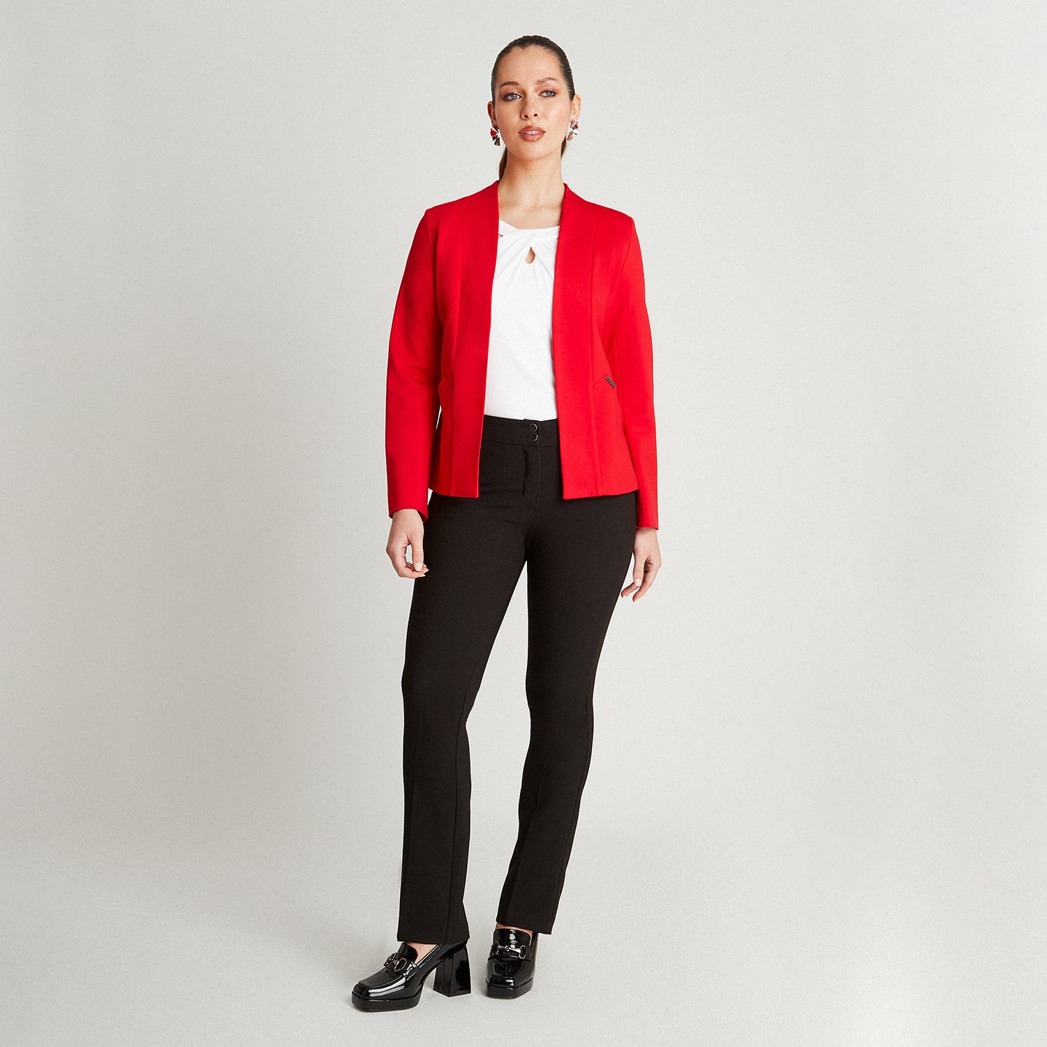 Blazer Rojo Manga Larga Cuello Solapa