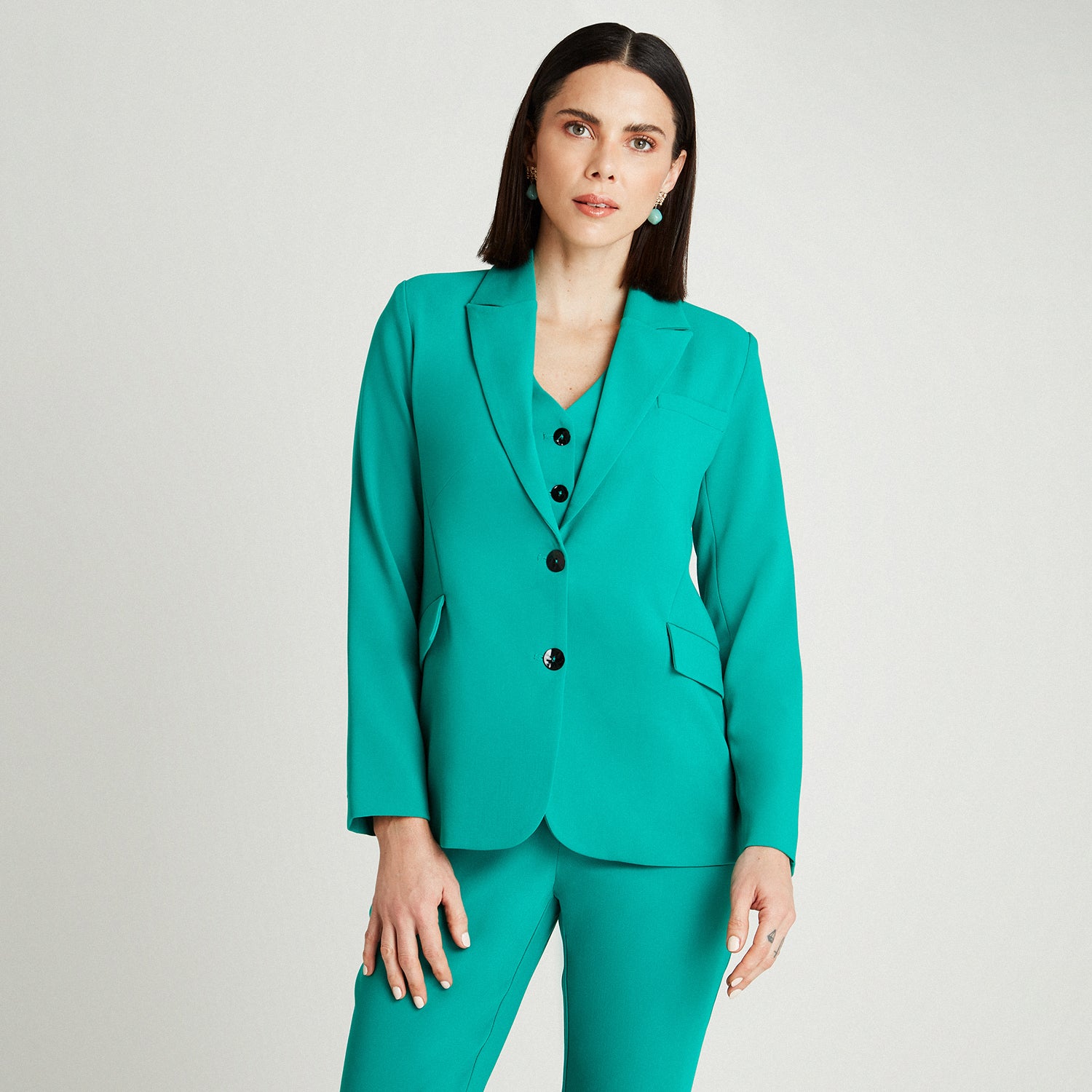 Blazer Verde Manga Larga Cuello Solapa