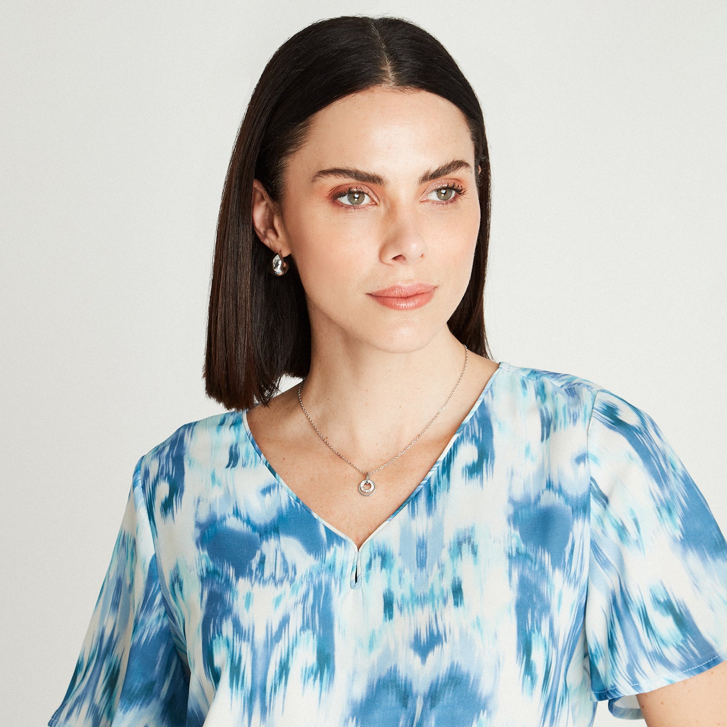 Blusa Celeste Manga Corta Cuello - Lorenzo di Pontti