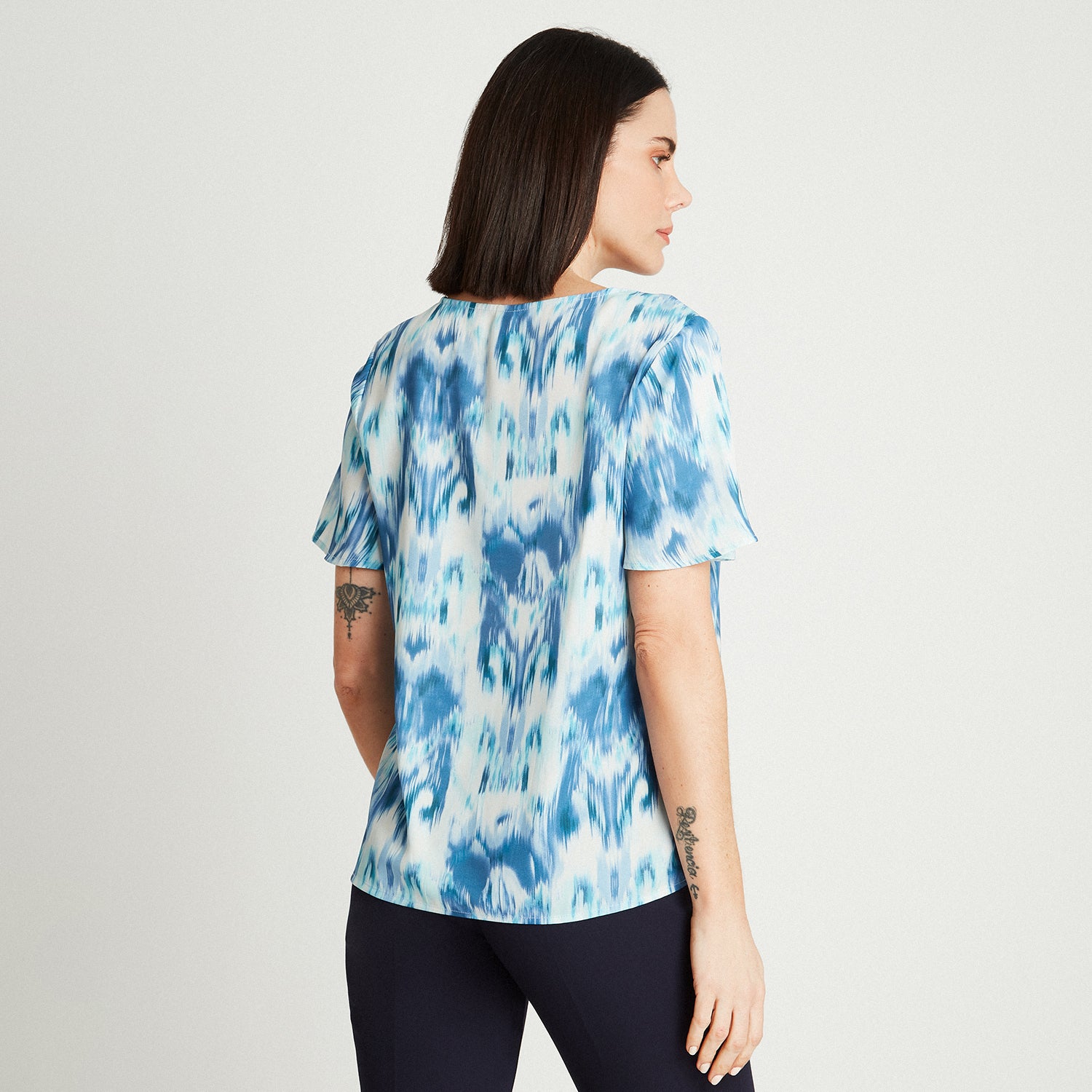Blusa Celeste Manga Corta Cuello - Lorenzo di Pontti