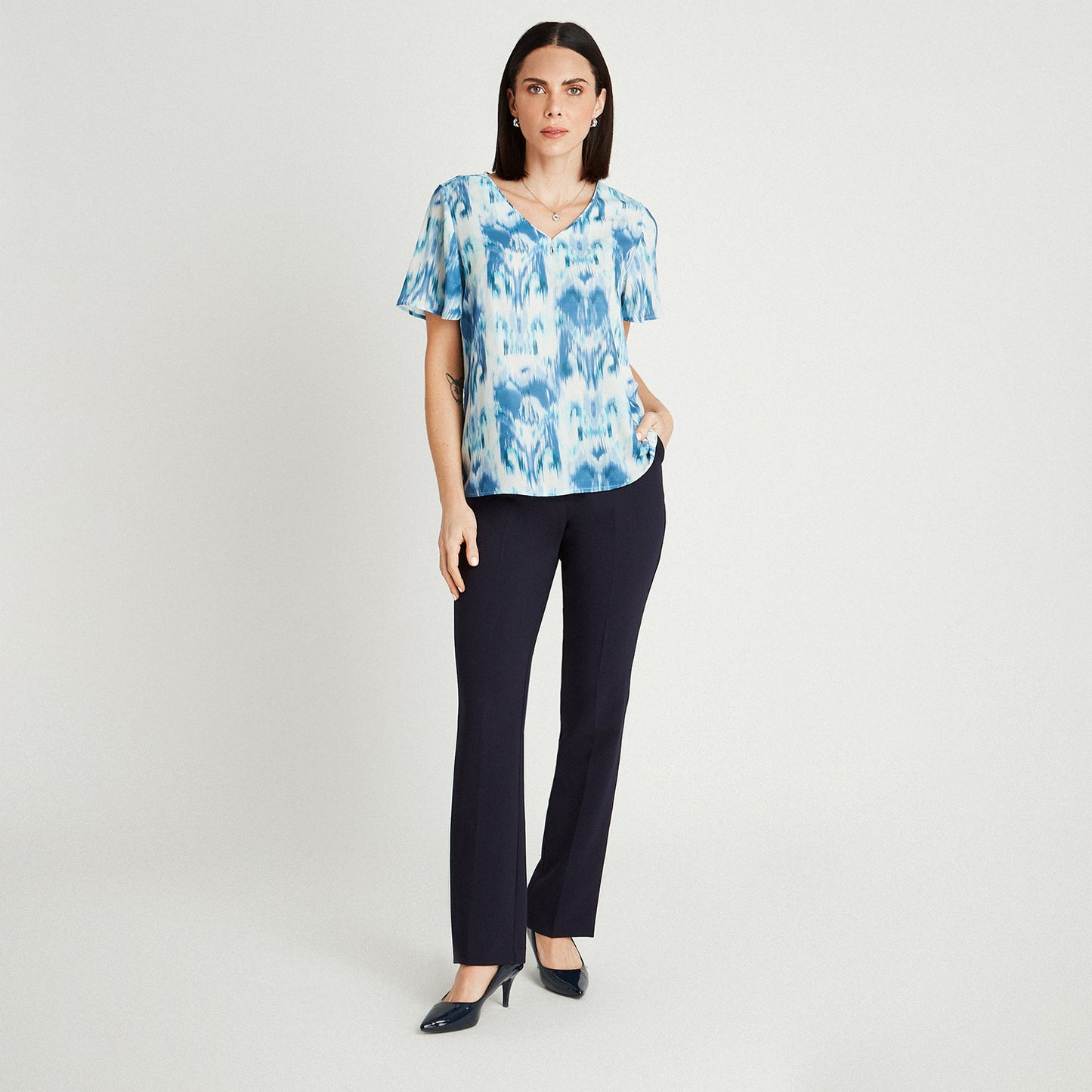 Blusa Celeste Manga Corta Cuello - Lorenzo di Pontti