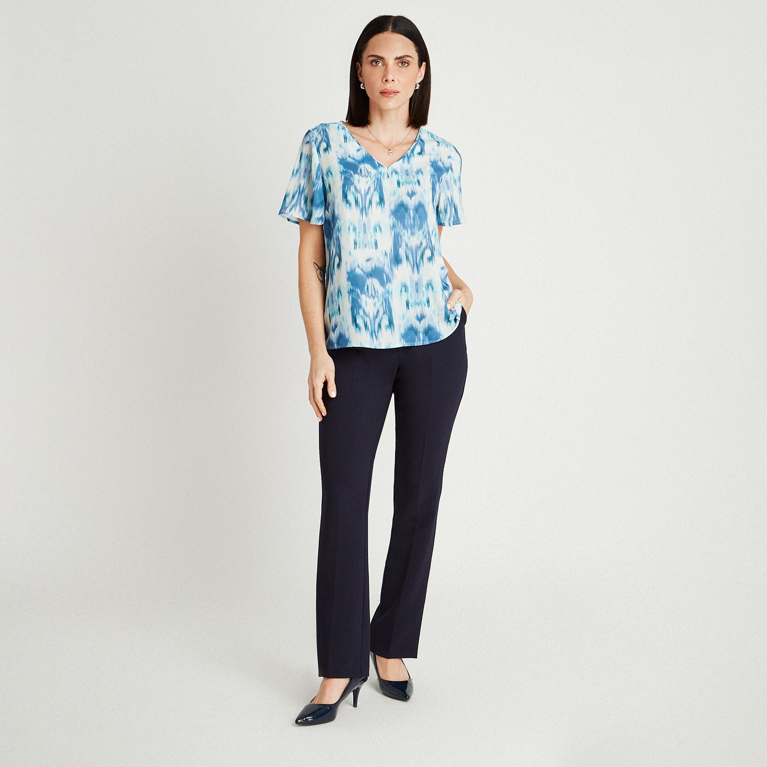 Blusa Celeste Manga Corta Cuello - Lorenzo di Pontti