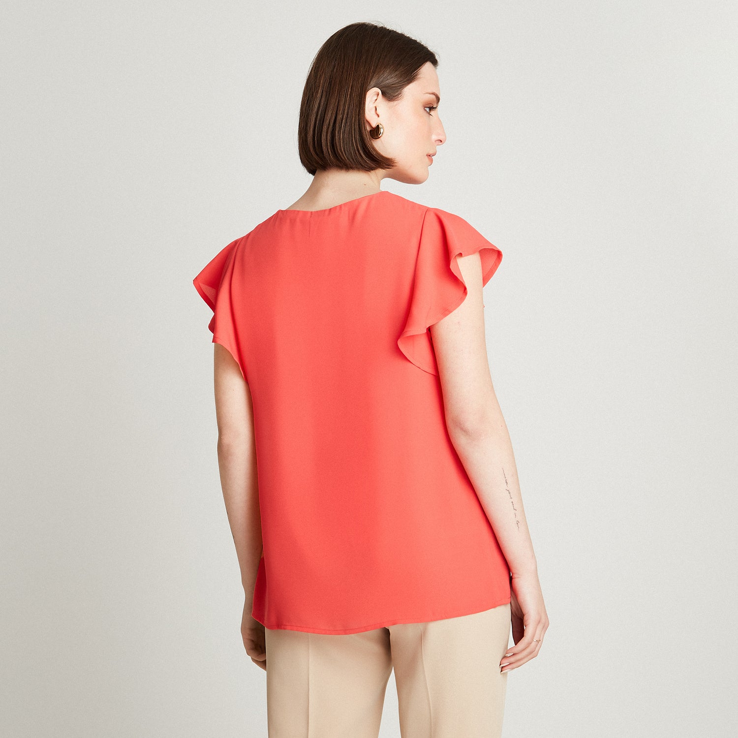 Blusa Coral Manga Vuelo Collar En Escote