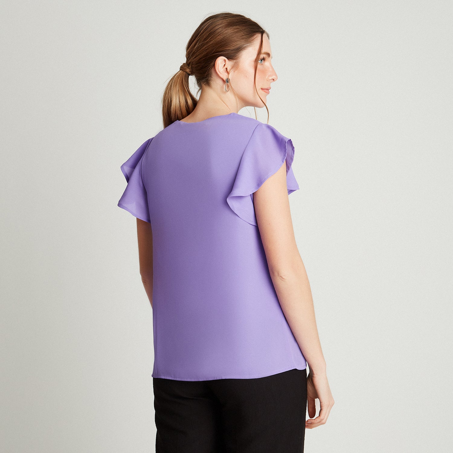 Blusa Morado Manga Vuelo Collar En Escote