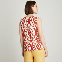 Blusa Terracota Sin Manga Liso y Estampado Cuello Redondo