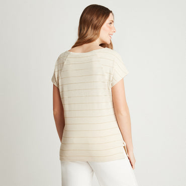 Polera Beige Manga Kimono Listada Cuello Redondo