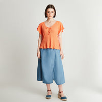 Polera Naranjo Manga Corta Cuello V