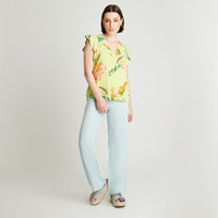 Blusa Pistacho Manga Corta Estampado Cuello V