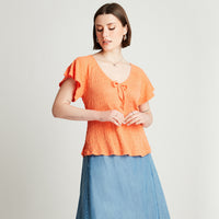 Polera Naranjo Manga Corta Cuello V