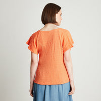 Polera Naranjo Manga Corta Cuello V