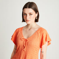 Polera Naranjo Manga Corta Cuello V