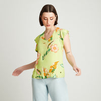 Blusa Pistacho Manga Corta Estampado Cuello V