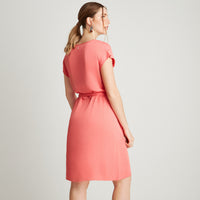 Vestido Midi Coral Manga Kimono Cuello V