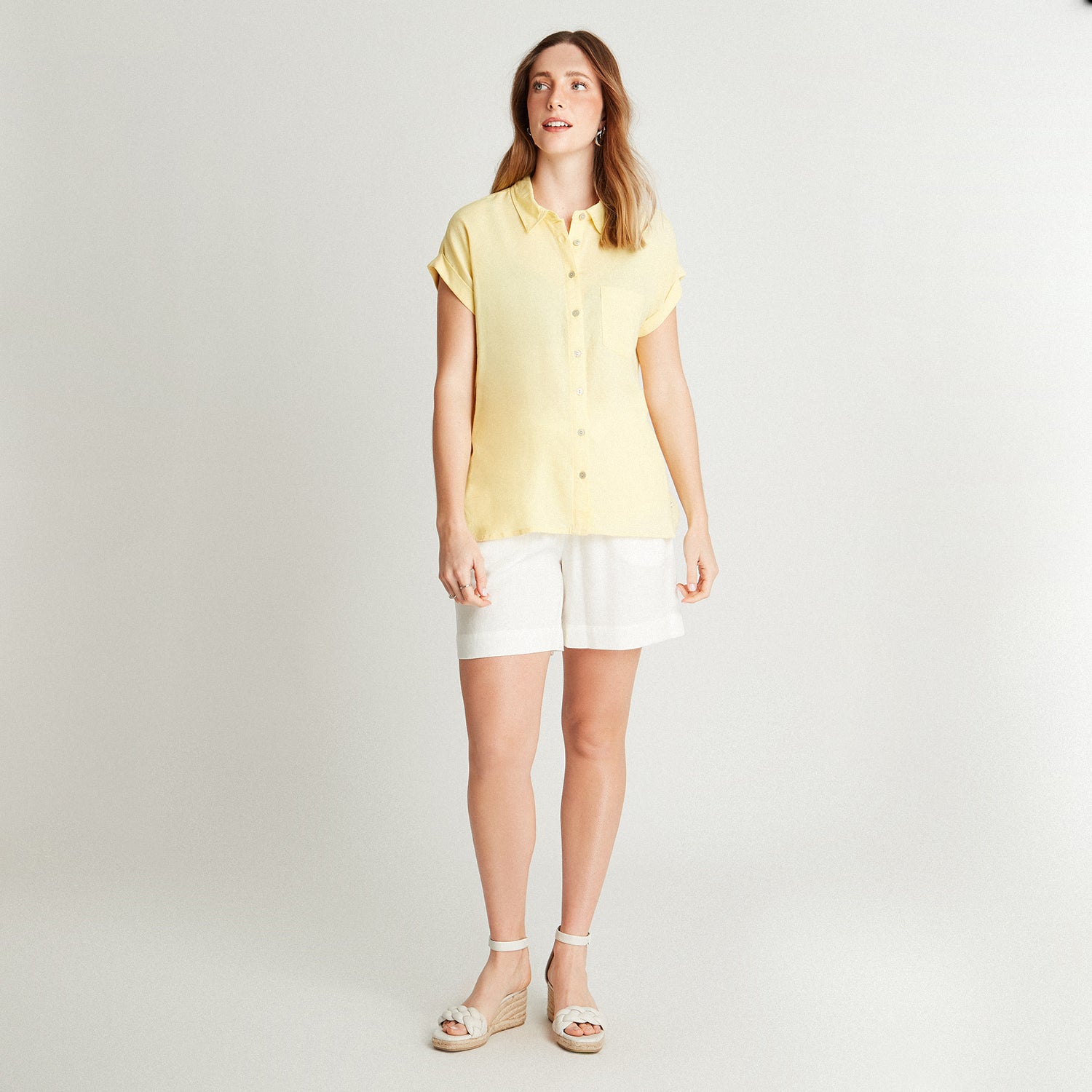 Blusa De Lino Amarillo Manga Corta High & Low