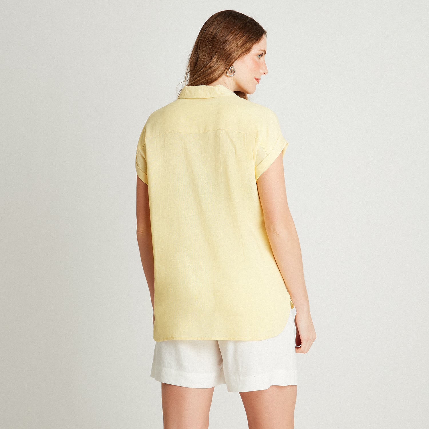 Blusa De Lino Amarillo Manga Corta High & Low