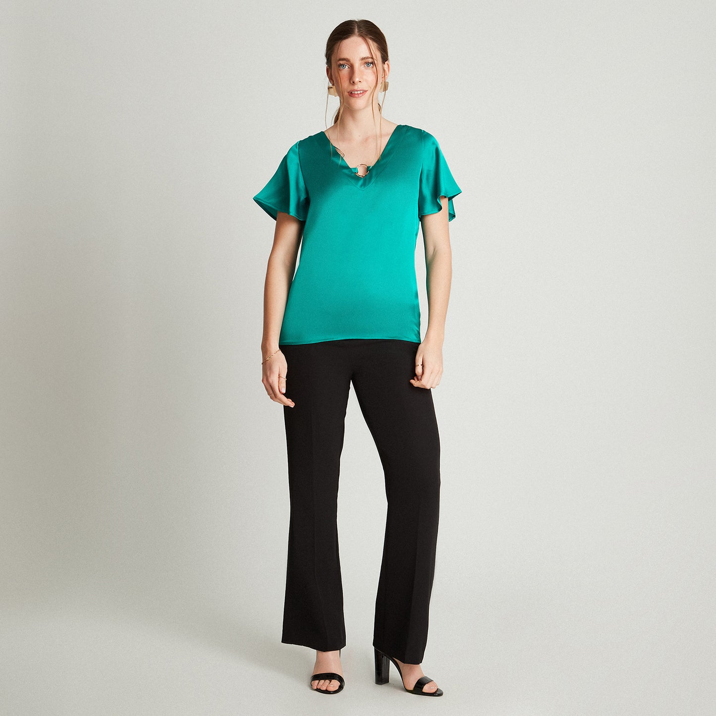 Blusa Verde Manga Corta Cuello V