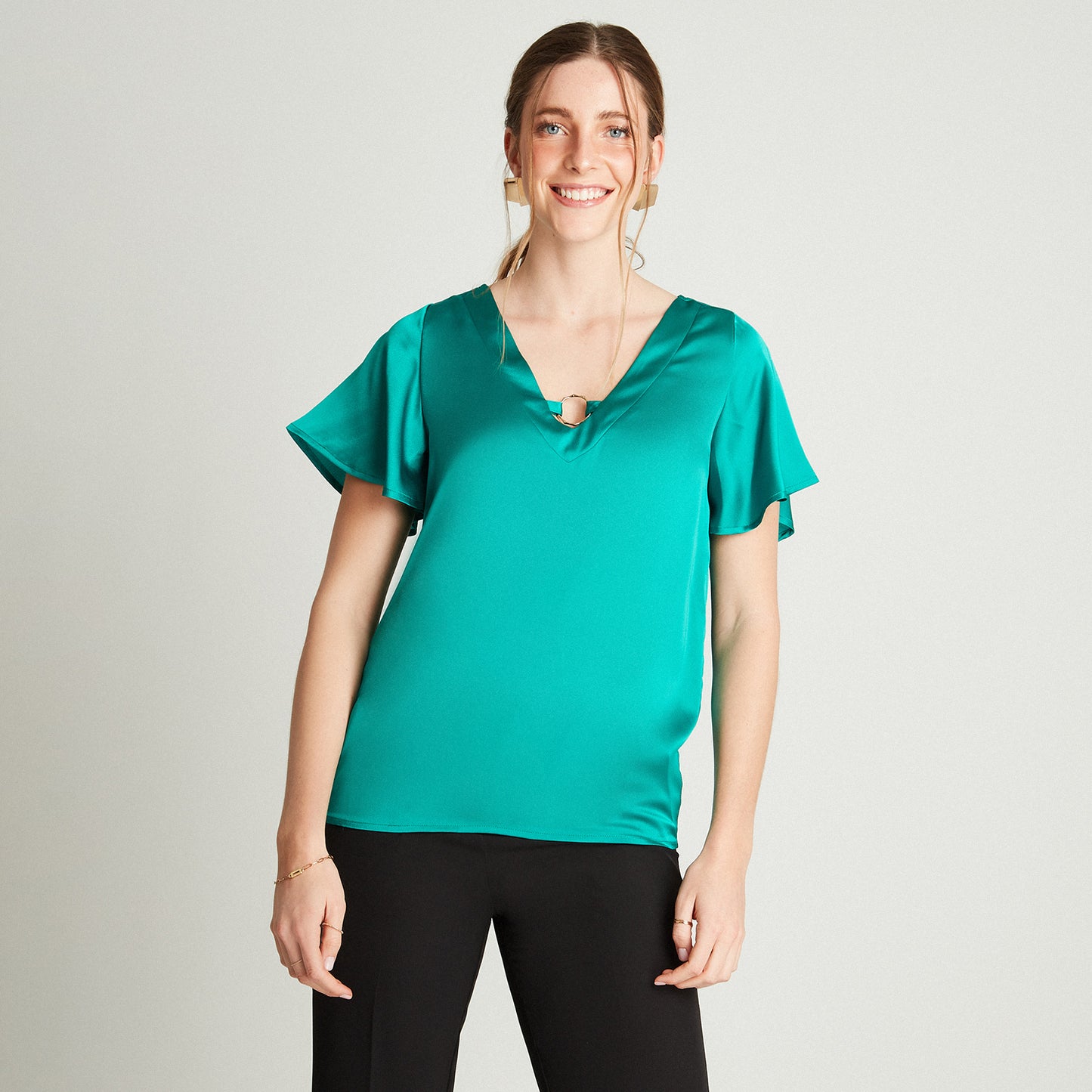 Blusa Verde Manga Corta Cuello V