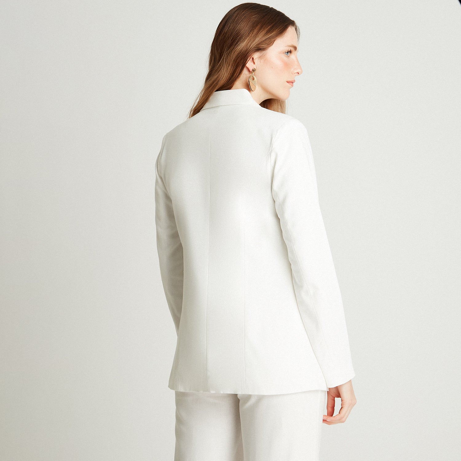 Blazer Blanco Manga Larga Cuello Solapa