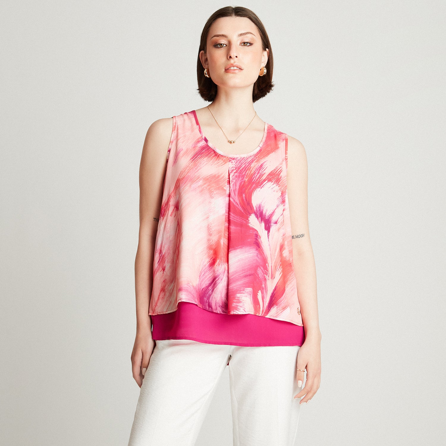 Blusa Rosado Sin Manga Cuello Redondo