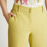 Pantalón De Lino Verde Claro Recto Con Pretina Ancha