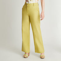 Pantalón De Lino Verde Claro Recto Con Pretina Ancha