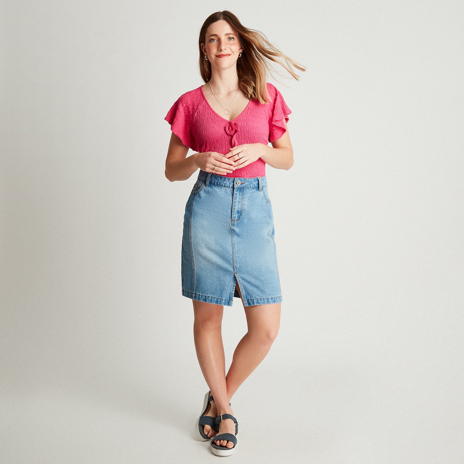 Falda Denim Celeste Midi Push Up