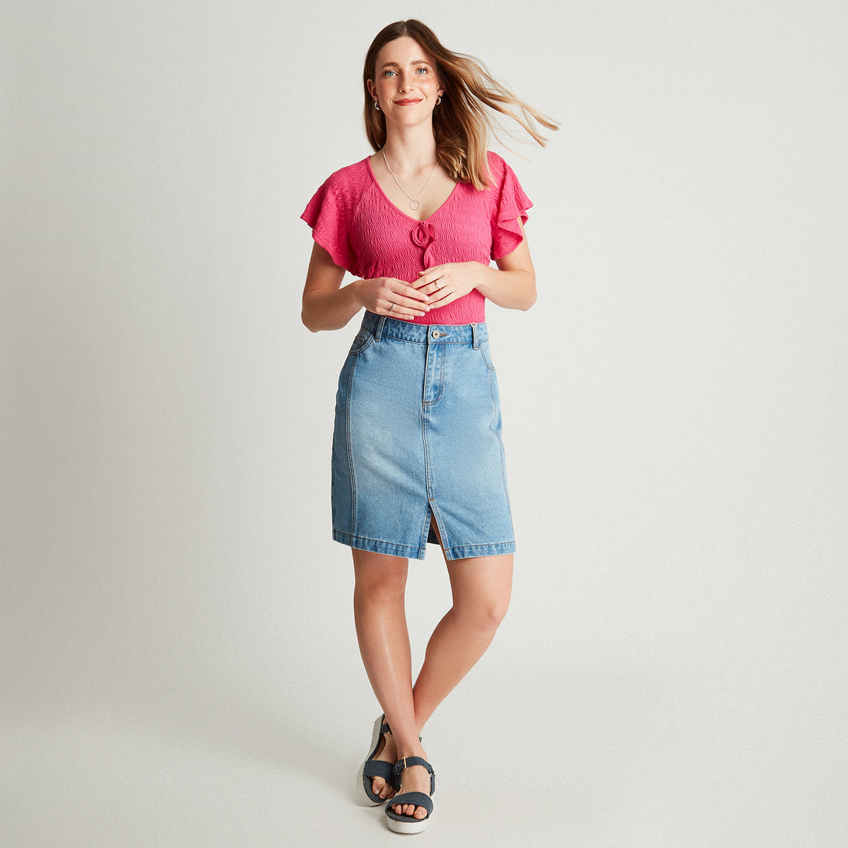 Falda Celeste Denim Midi Push - Lorenzo di Pontti