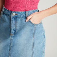 Falda Celeste Denim Midi Push - Lorenzo di Pontti