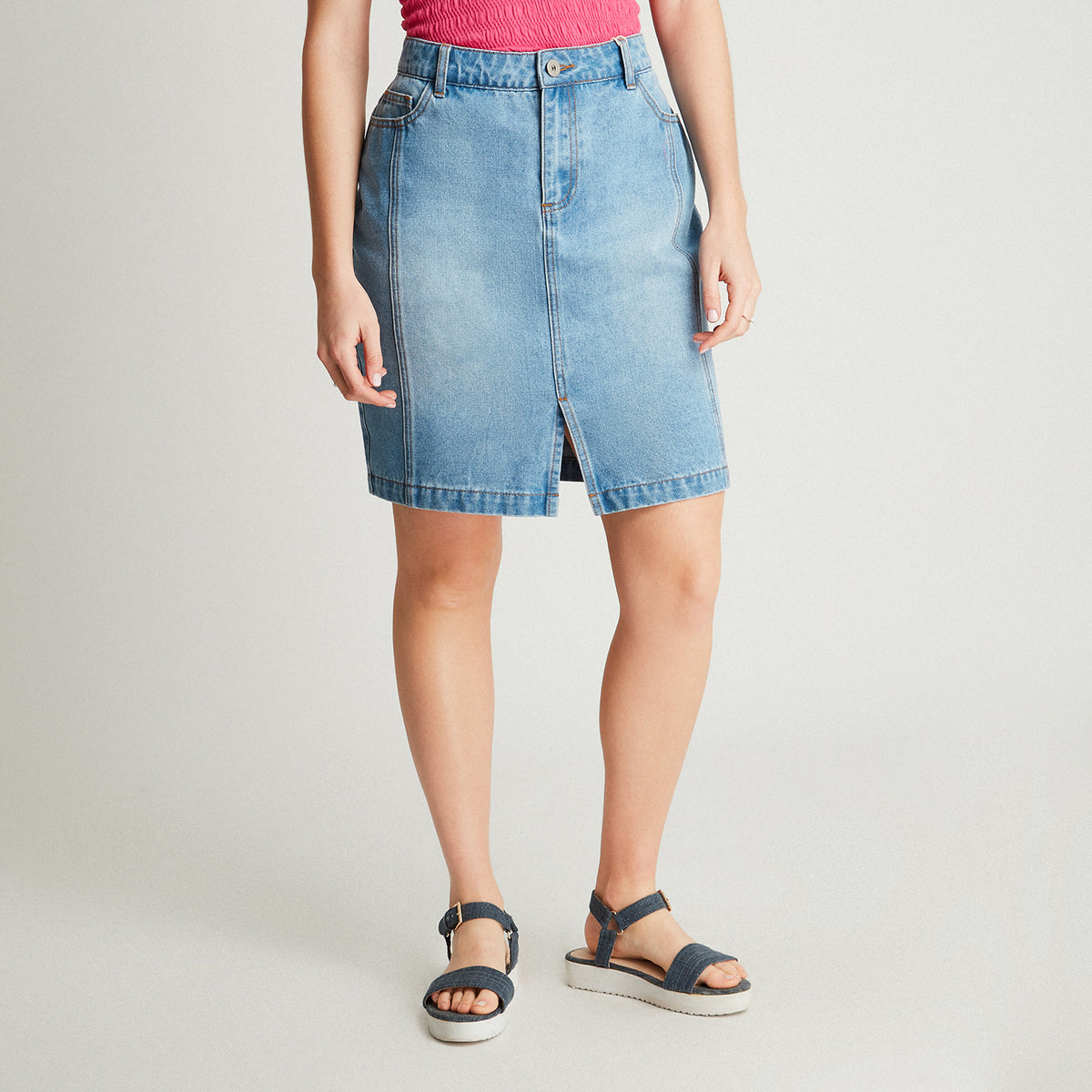 Falda Celeste Denim Midi Push - Lorenzo di Pontti