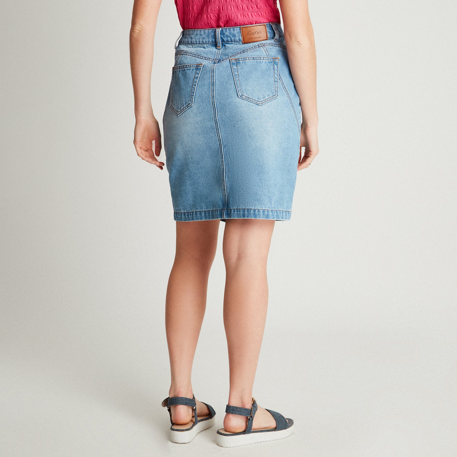 Falda Denim Celeste Midi Push Up