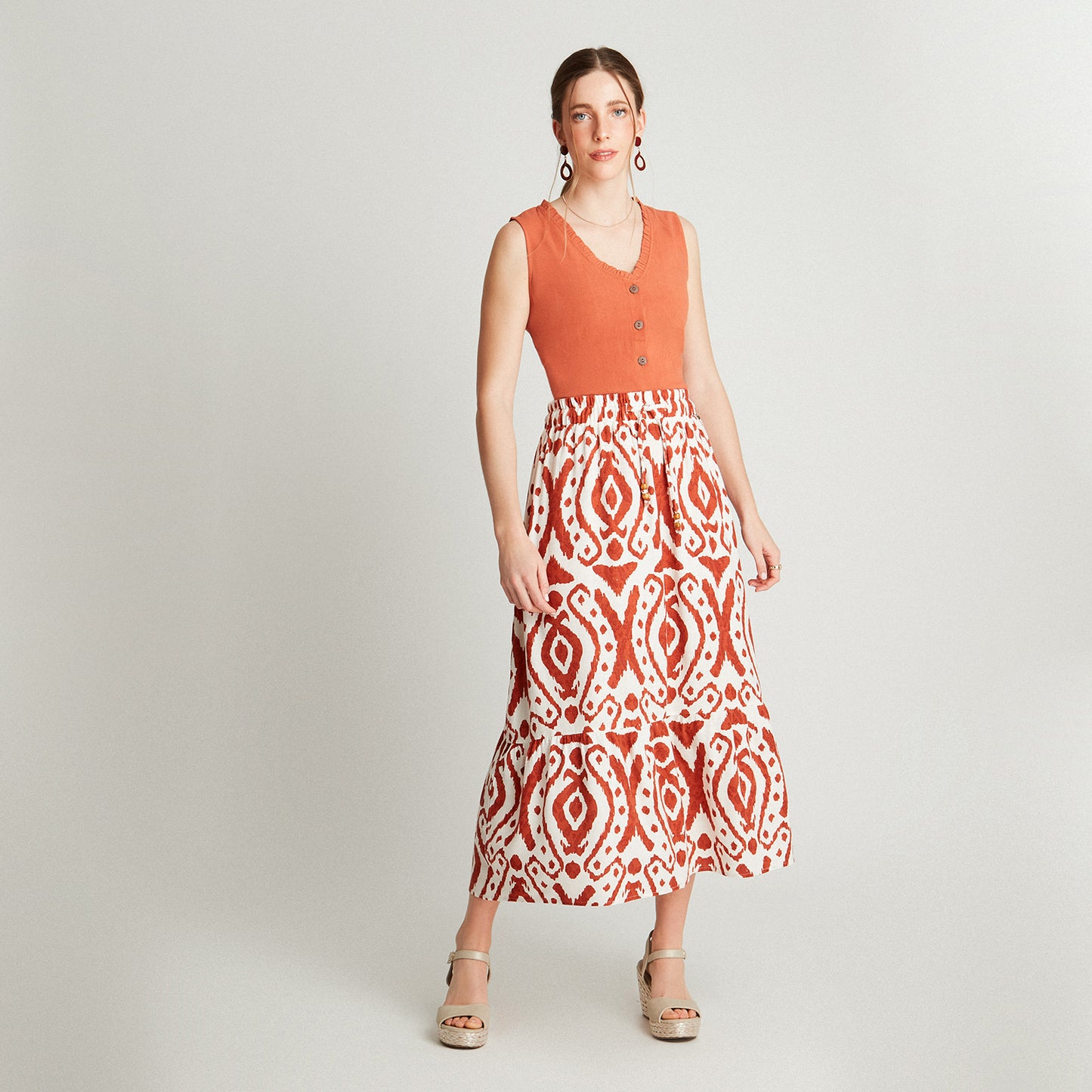 Falda Terracota Largas Estampado Acampanada