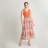 Falda Terracota Largas Estampado Acampanada