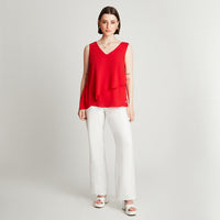 Blusa Rojo Sin Manga Cuello V Capas