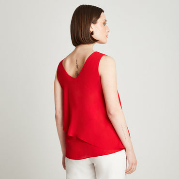 Blusa Rojo Sin Manga Cuello V Capas