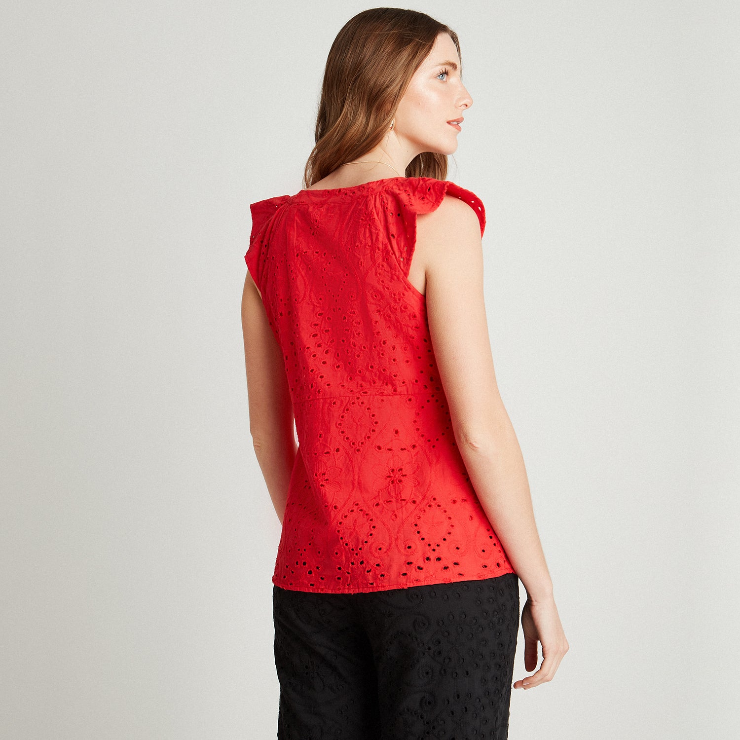 Blusa Rojo Sin Mangas De Broderie