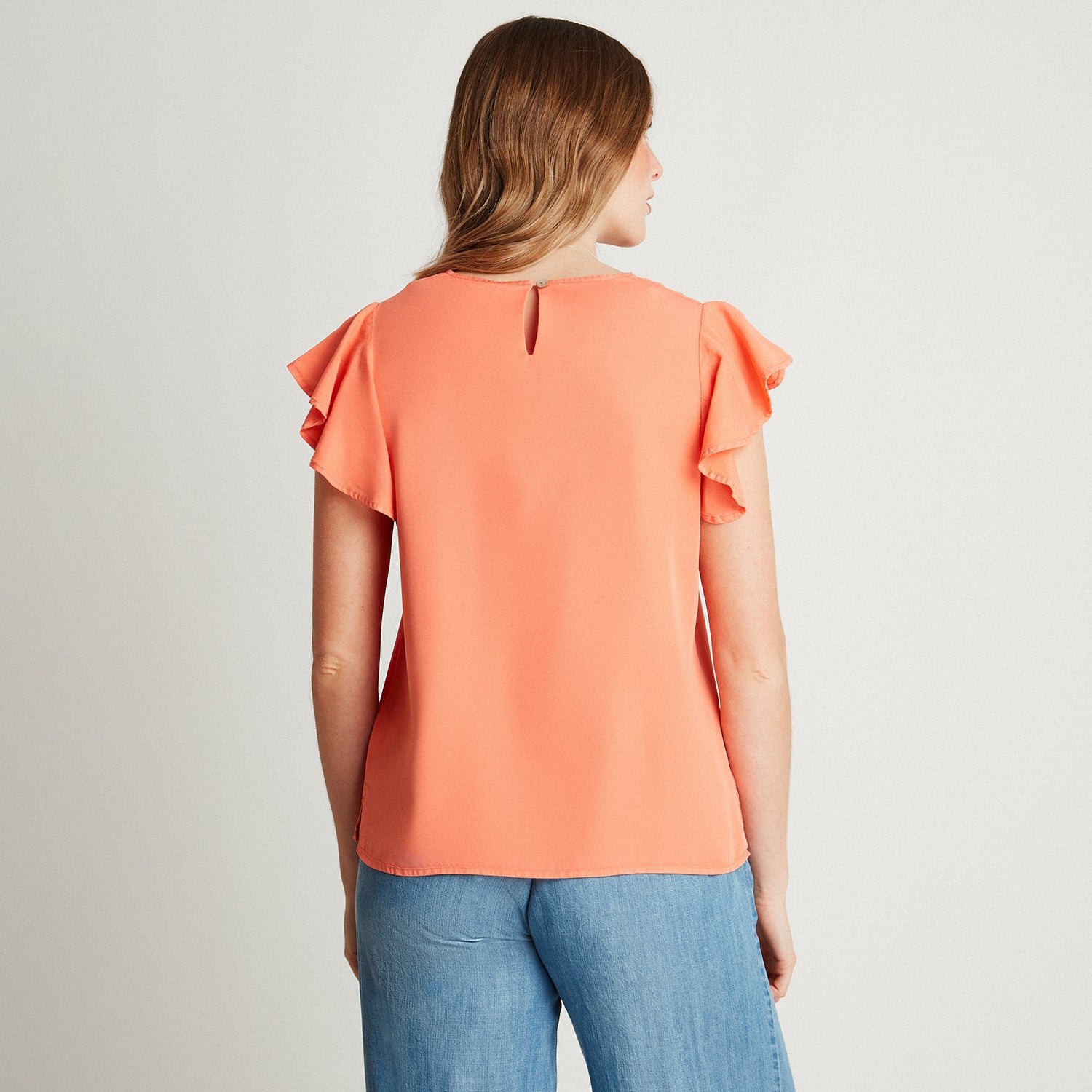 Blusa Naranjo Manga Corta Cuello V