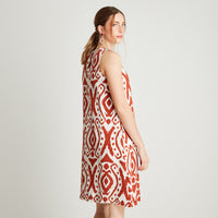 Vestido Midi Terracota Sin Manga Estampado Cuello Redondo