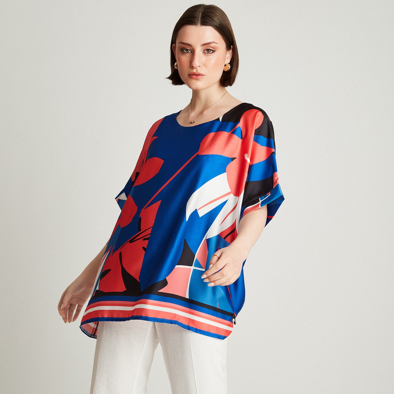 Túnica Coral Satín Estampado - Lorenzo di Pontti