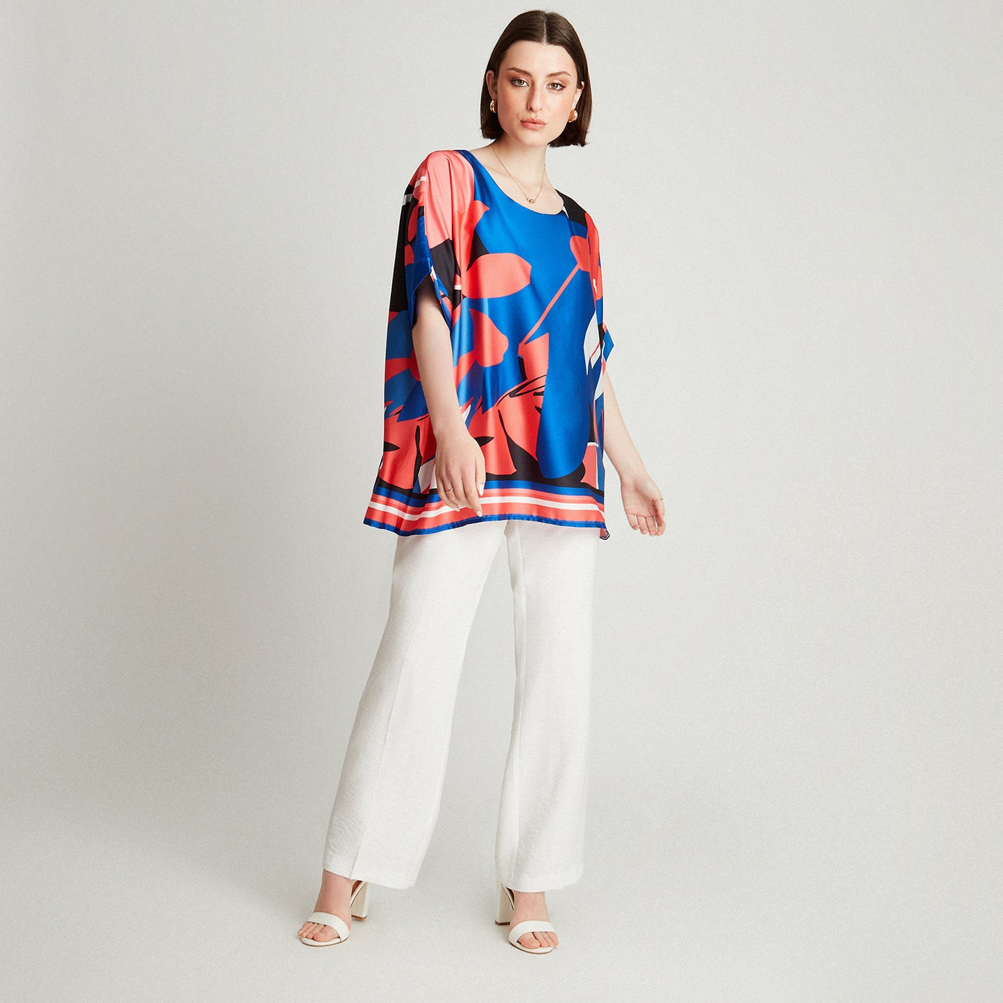 Túnica Coral Satín Estampado - Lorenzo di Pontti