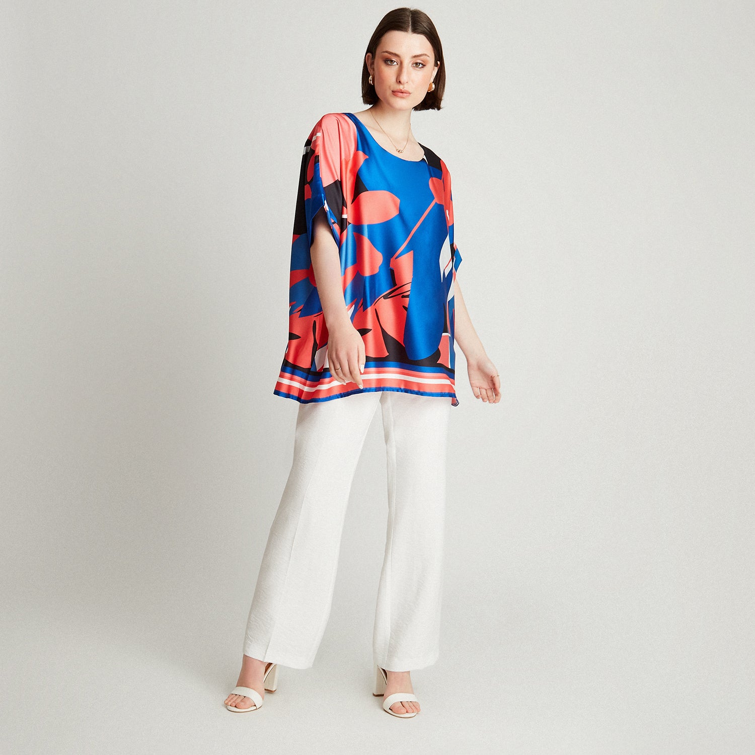 Túnica Coral Satín Estampado - Lorenzo di Pontti