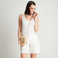 Porta Beige Celular Raffia Metalizado - Lorenzo di Pontti