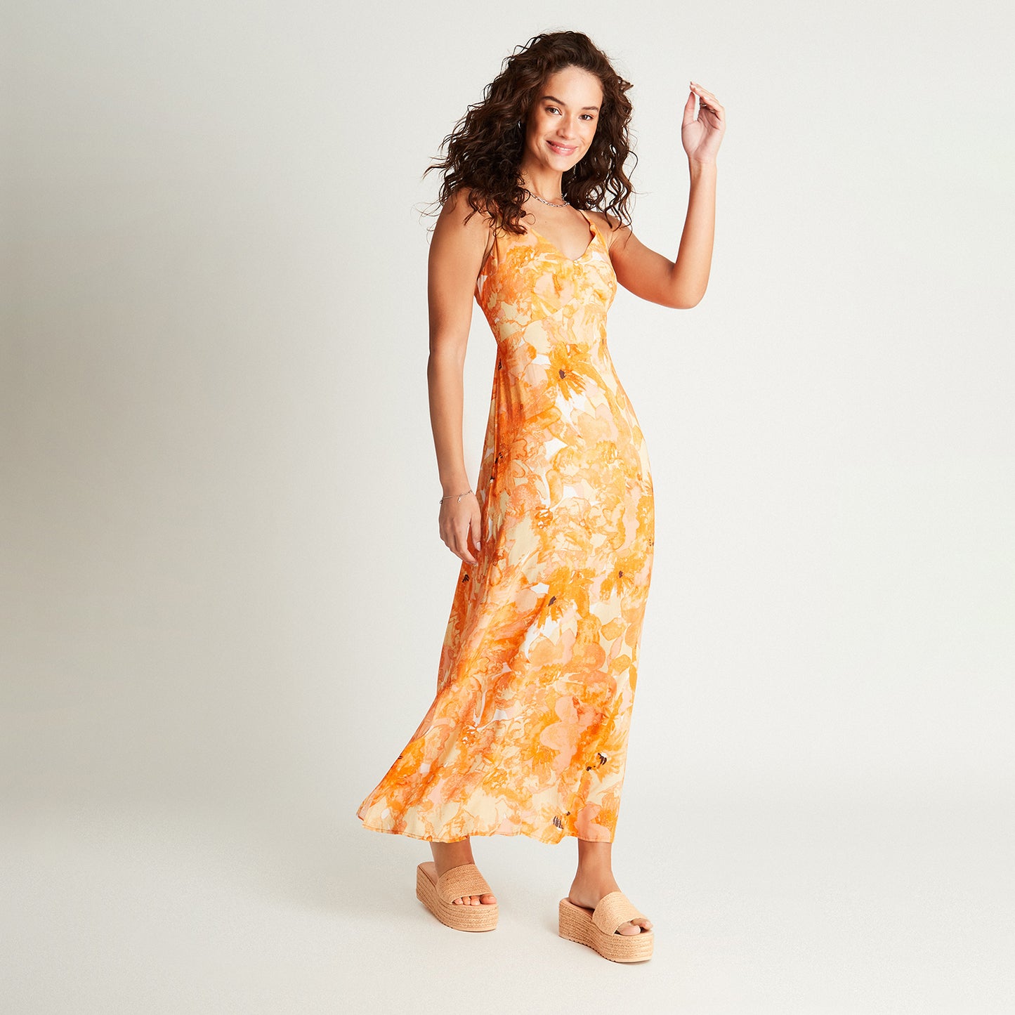 Vestido Maxi Naranjo Estampado Tirantes