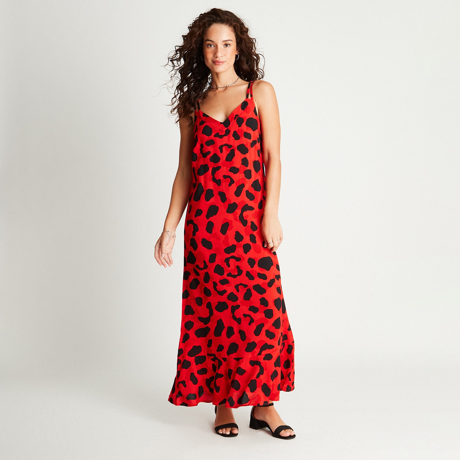 Vestido Maxi Rojo Estampado Tirantes