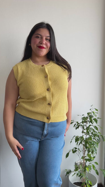 Cárdigan sin Mangas Escote Redondo Amarillo