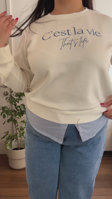 Polerón Algodón con Blusa Listada Crudo