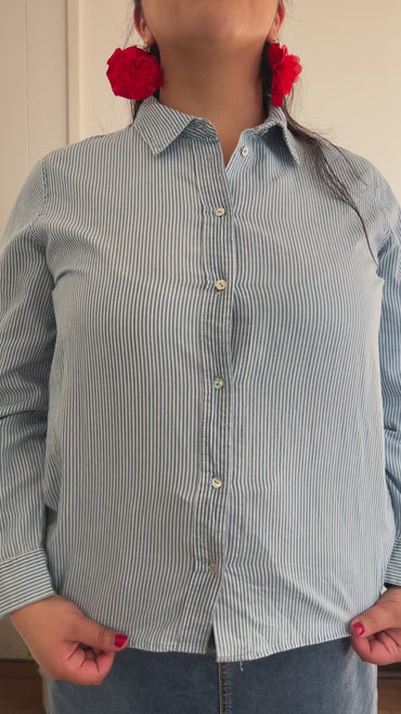 Blusa de Algodón Listada Azul